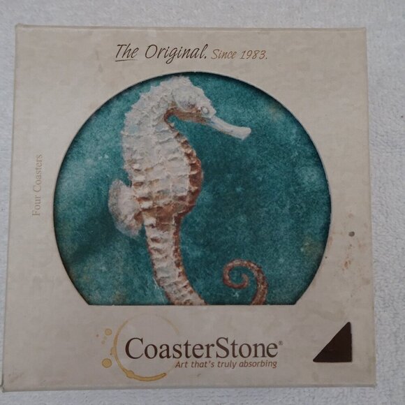 CoasterStone Set of 4 Drink Coasters Absorbent Seahorse Shell Beach Ocean Sea - Picture 2 of 11